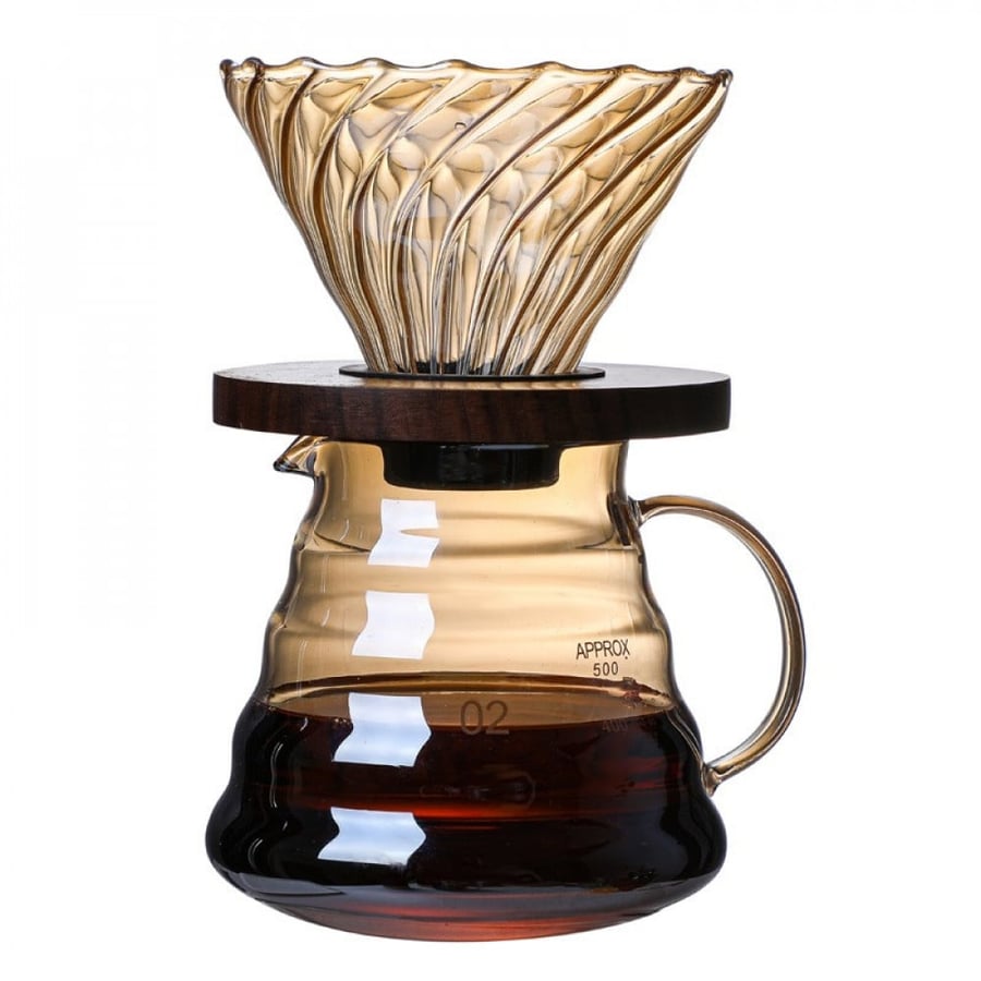 طقم قمع مع سيرفر زجاجي عسلي بلمسة خشبية V60 Dripper 02 | V60