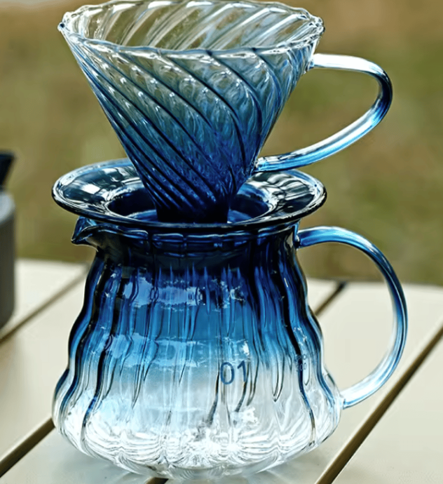 طقم تقطير زجاجي كريستالي | V60 Dripper