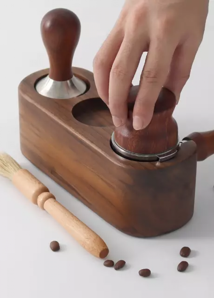 منظم و قاعدة خشبية مناسبة للمكبس والبورتافلتر والموزع | WOOD