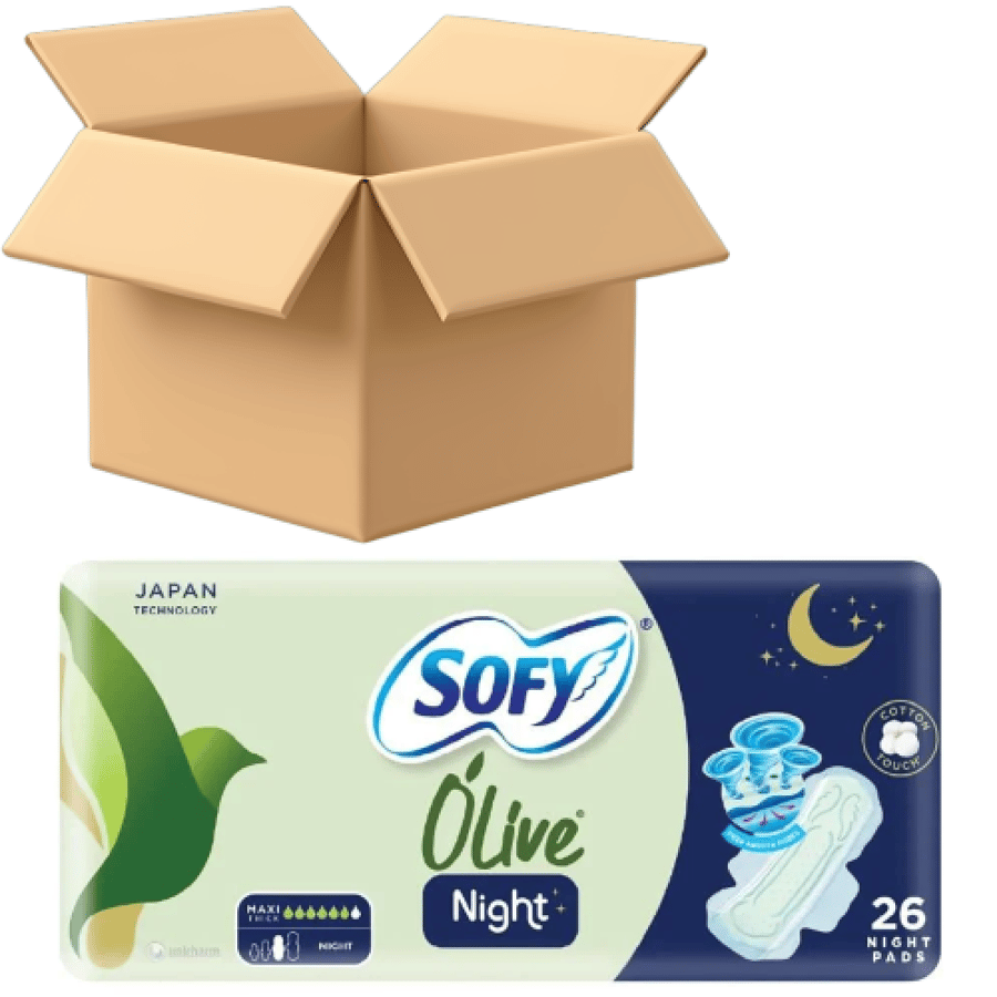 [Carton] Sofi Night Sanitary Pads with Olive Oil (24 pads + 2 free) x 6 packs