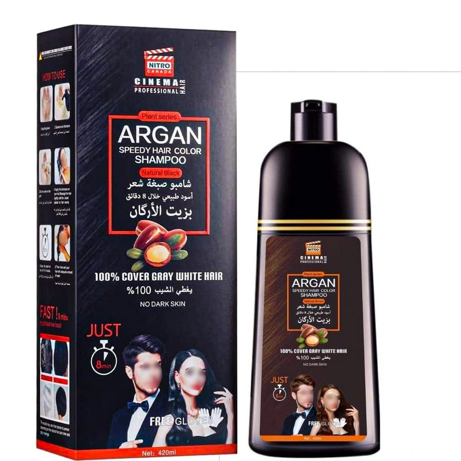 Natural black argan oil hair dye shampoo 420 ml