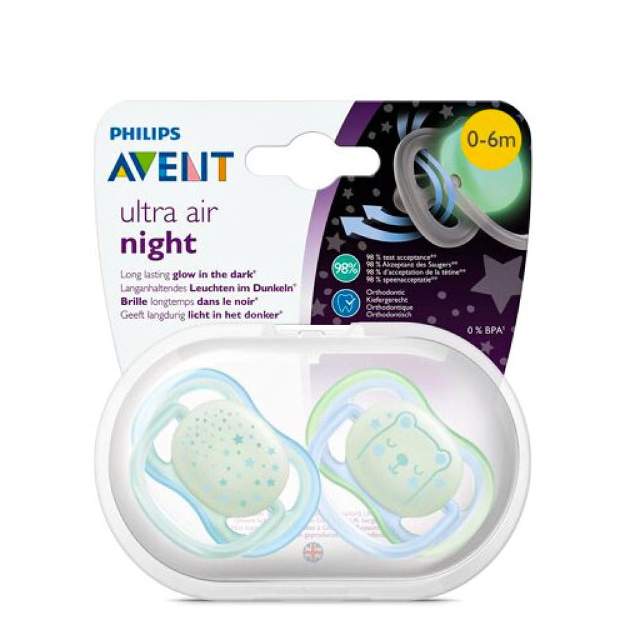 Philips Avent Ultra Air Soother 2pcs 0-6m Glow in the Dark