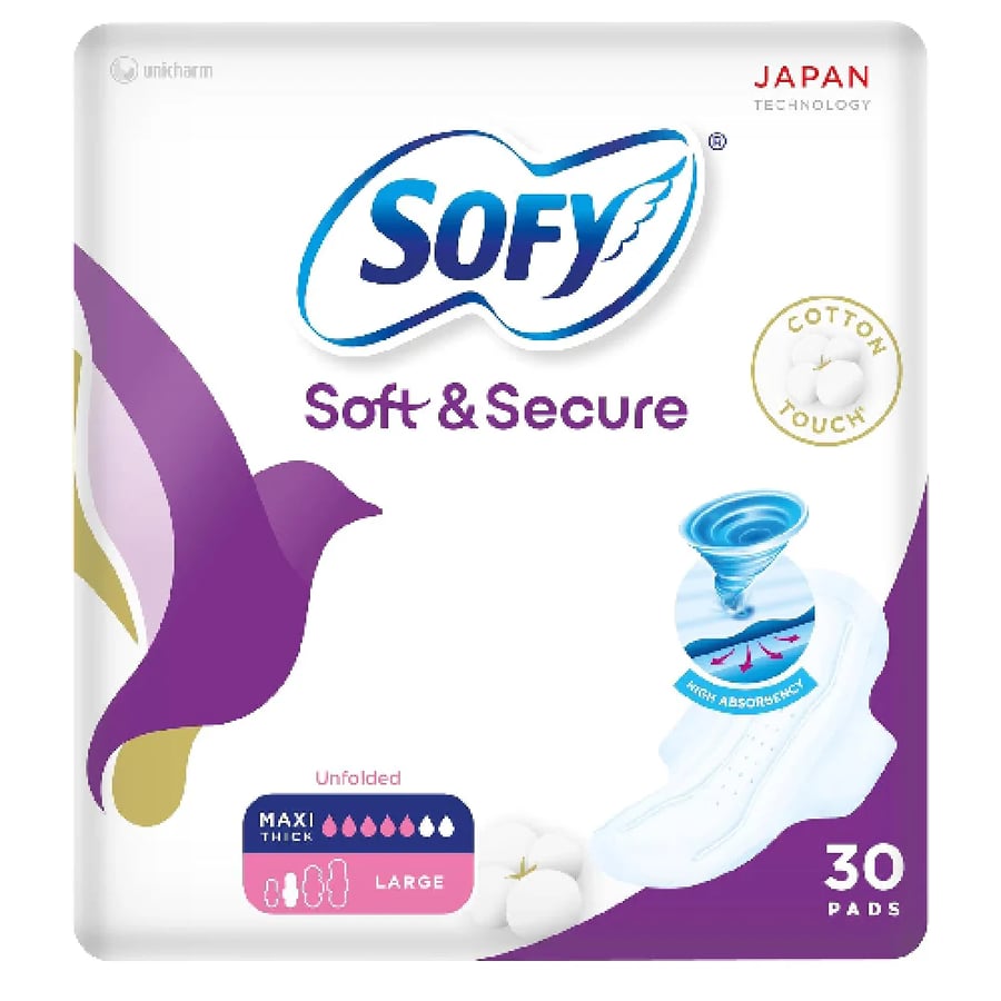 Sofy Maxi Compressed Sanitary Napkins Large with Wings, 30 pads