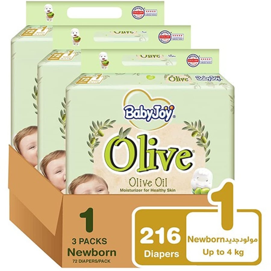 [Carton] BabyJoy Diapers with Olive Oil No. 1, 216 pieces