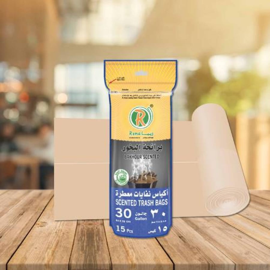 ريما اكياس نفايات معطرة 30 جالون رول مقاس 85 × 78  سم برائحة البخور  - 15 كيس