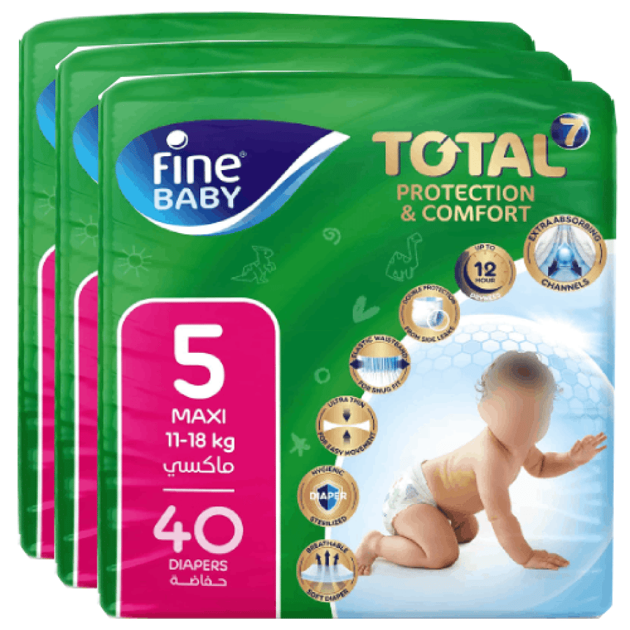[شوال] حفائض فاين بيبي رقم 5 - 40 حفاض × 3 شدات