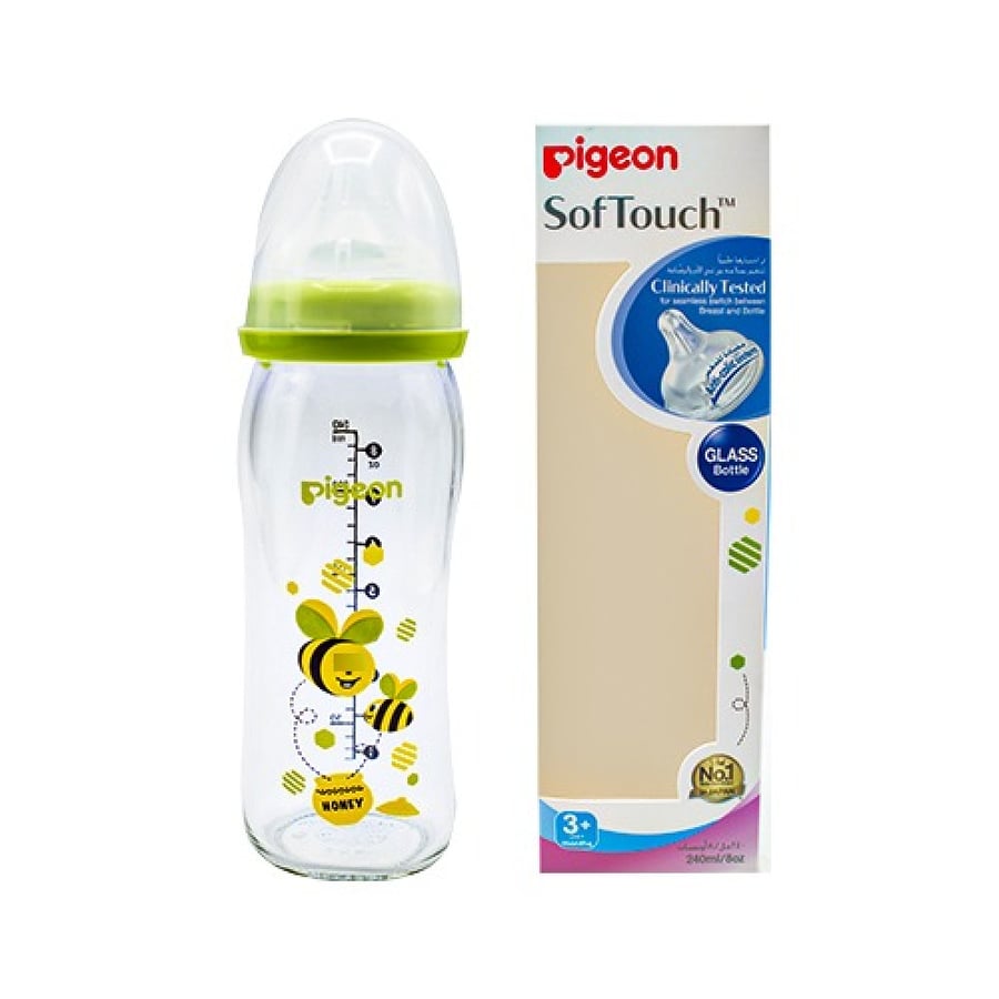 Pigeon baby bottle glass 240 ml with drawing (+3 months)