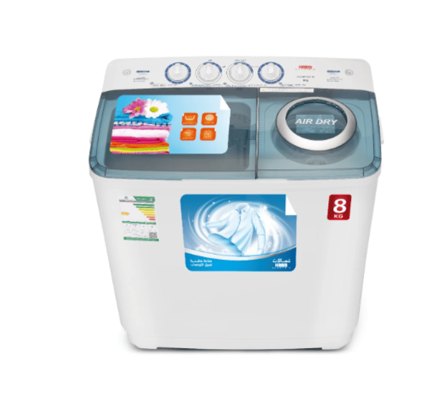 غسالة ملابس هام حوضين بتحميل علوي 8 كيلو - أبيض HWM8000-25N