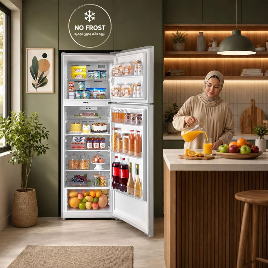 ثلاجة هام بابين بفريزر علوي مانعة للثلج، 463 لتر، 16.4 قدم، انفرتر، أبيض - HM630WRF26INV