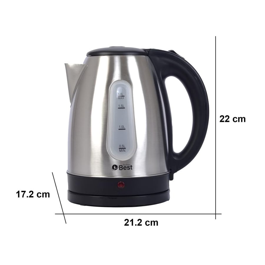 تكنو بيست غلاية ستانلس ستيل مع مؤشر ماء 1.8 لتر BSK-001