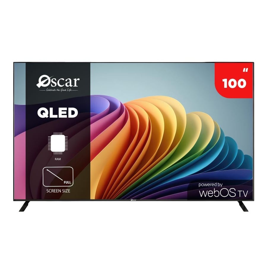 اوسكار شاشة 100 بوصة QLED سمارت ويبوس 4K مع حامل ارضي موديل OS100QD4KW
