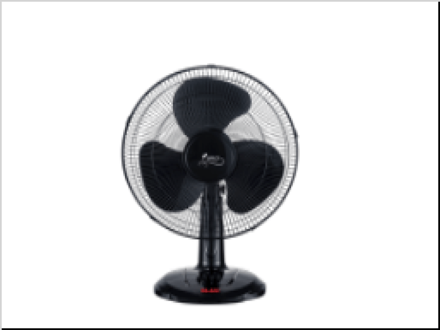 Palson table fan 16 inch, 3 blades, 45 watts, 3 air speed settings, silent operation, black color. Model 40065