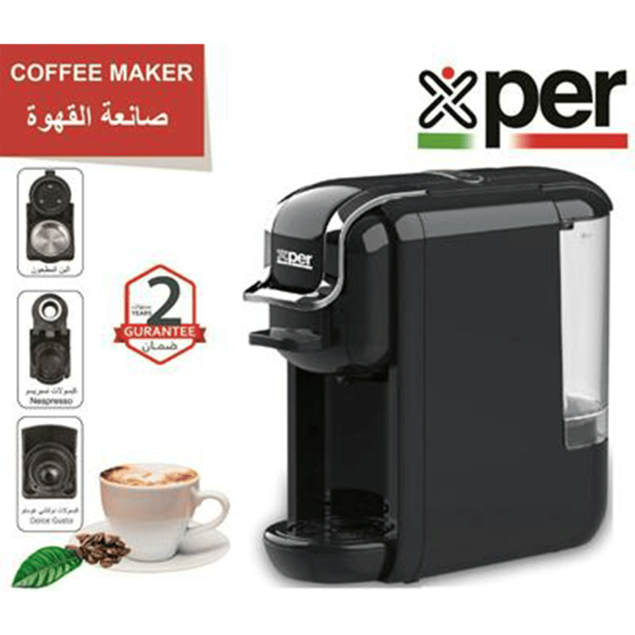 اكسبير ماكينة قهوة اسبريسو   1450 واط - 19 بار - كابسولات وبن لون أسود موديل XPC-90B