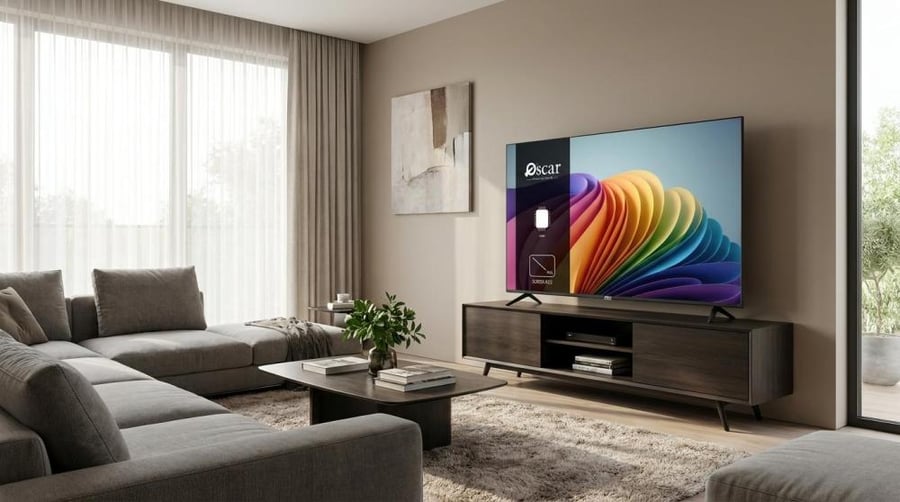 اوسكار شاشة 100 بوصة QLED سمارت ويبوس 4K مع حامل ارضي موديل OS100QD4KW