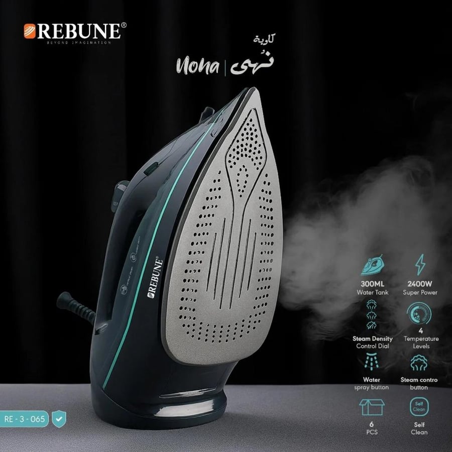 Steam iron Rebon 2400 watts - 300 ml - black and green - model RE-3-065
