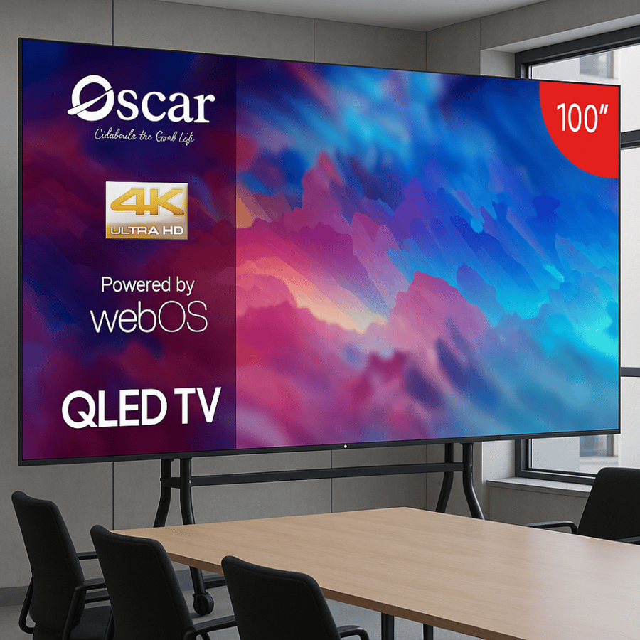 اوسكار شاشة 100 بوصة QLED سمارت ويبوس 4K مع حامل ارضي موديل OS100QD4KW