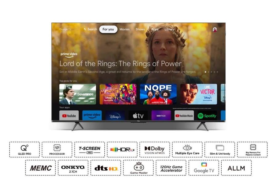 تي سي ال شاشة  كيو إل إي دي برو 50 بوصة نظام التشغيل Google TV منافذ أتش دي أم آي 3 يدعم نتفليكس، أمازون برايم فيديو، يوتيوب، ديزني بلس موديل 50C655
