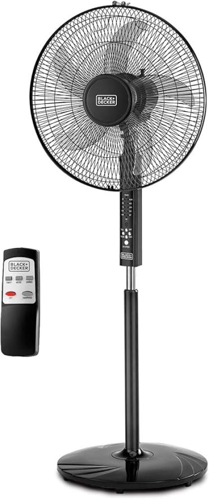 Black and Decker stand fan 60 watts, 16 inch, 3 speeds, timer, black color