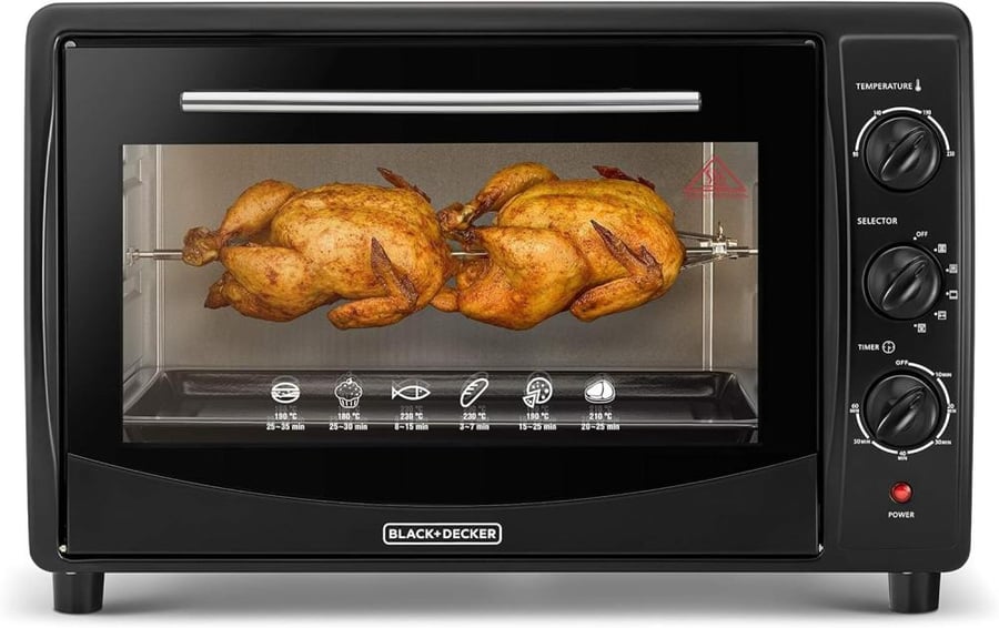 Black and Decker oven 1800 watts, 45 liters, with grill, 3 switches, double glass, black color TRO45RDG-B5