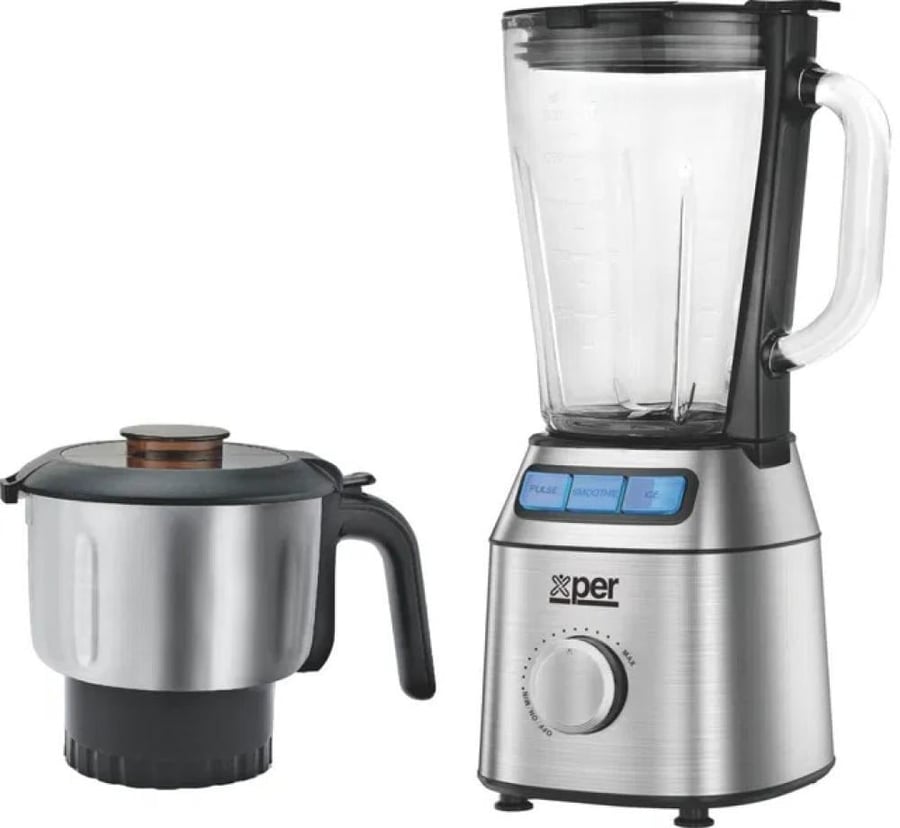 اكسبير خلاط زجاجي مع مطحنة 600 واط - 1.5 لتر لون فضي موديل XPTB-600GS