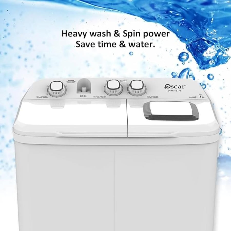 Oscar double tub washing machine, 9 kg capacity, semi-automatic, white color, model OWM90SAXS