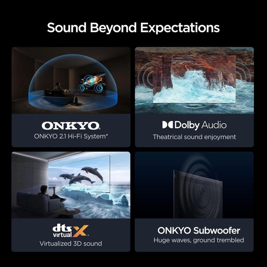 TCL 65-inch QLED screen 144 Hz speakers Onkyo 65T8D