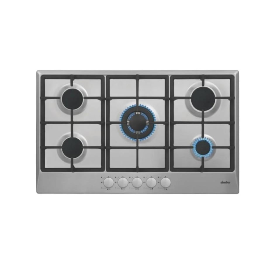 Simfer built-in gas surface 90 cm five burners Turkish - full safety - silver - H9500WGWIM