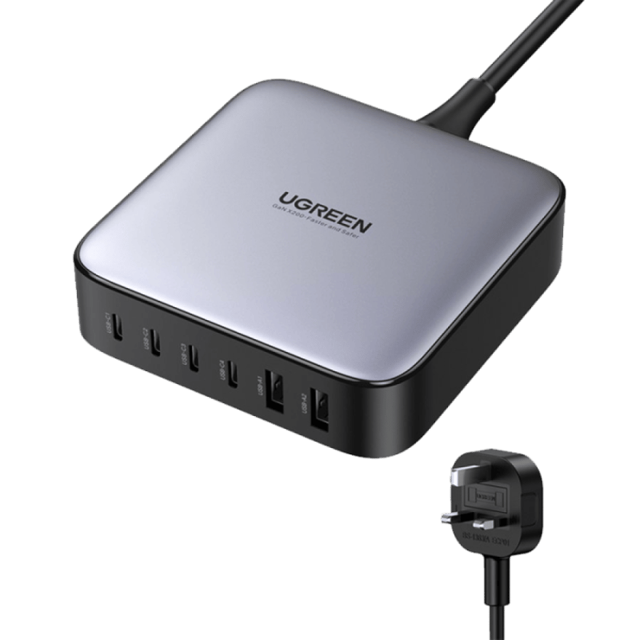 يوجرين شاحن مكتبي أربع منافذ PD وبمنفذين USB بتقنية GaN وبقوة 200 واط