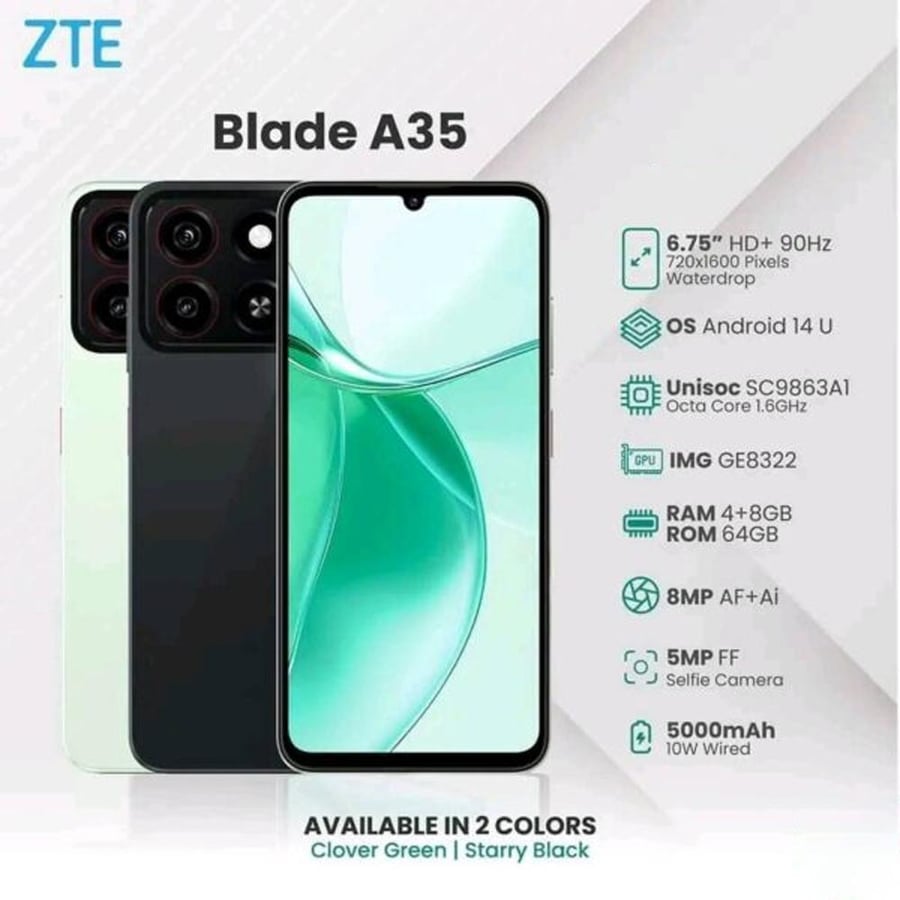 جوال ZTE Blade A35 بذاكرة 64 جيجا رام 6 جيجا