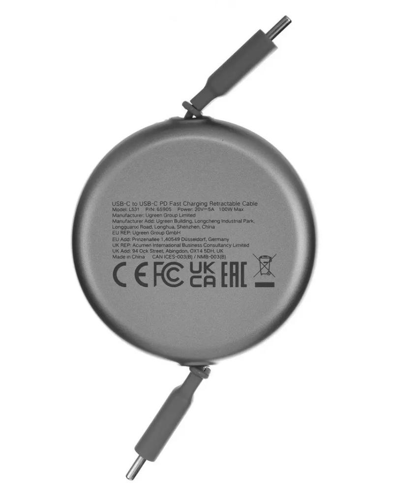 كابل الشحن UGREEN Nexode Retractable Cable قابل للسحب 100 واط