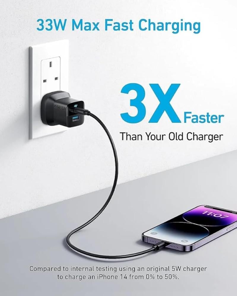 فيش 323 من انكر بقوة 33 واط  USB-C وUSB-A مع وصله متر تايب سي الى تايب