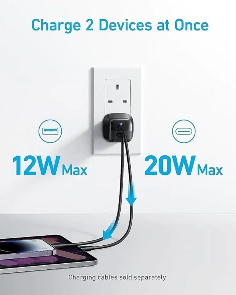 فيش 323 من انكر بقوة 33 واط  USB-C وUSB-A مع وصله متر تايب سي الى تايب