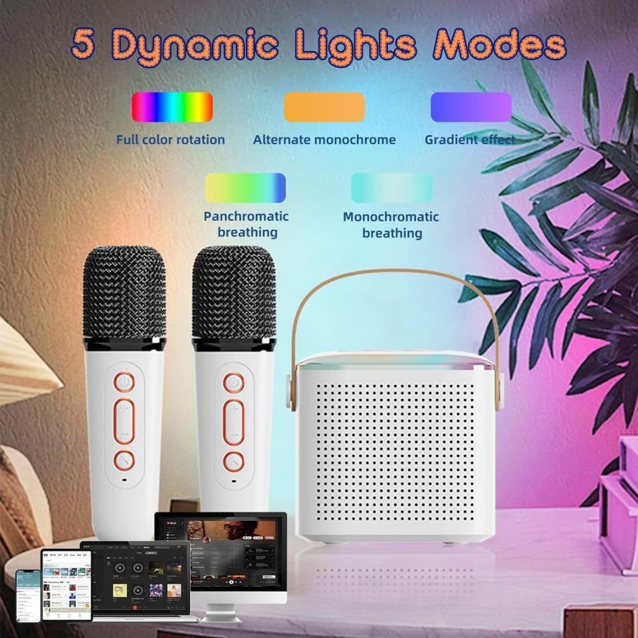 كبر صوت كاريوكي محمول يعمل بالبلوتوث مع ميكروفونات لاسلكية وأضواء LED