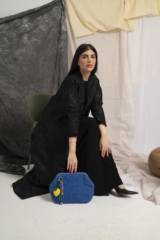 شنطة رافيا صغيرة نسائية – أزرق بتفصيلة ليمون