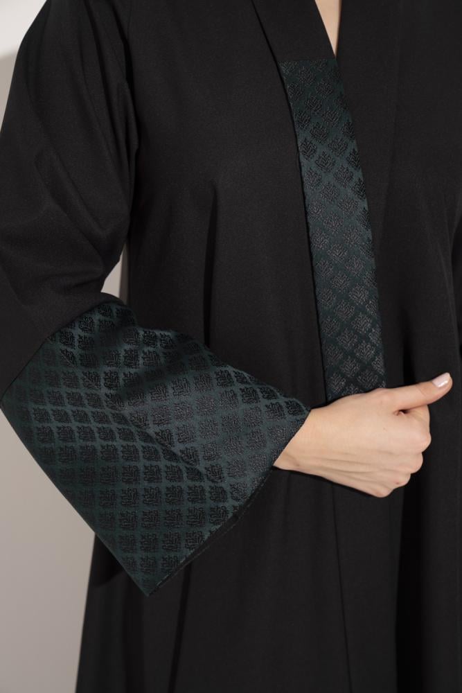 عباية كتان اسوره وياقه تفته اخضر اسود