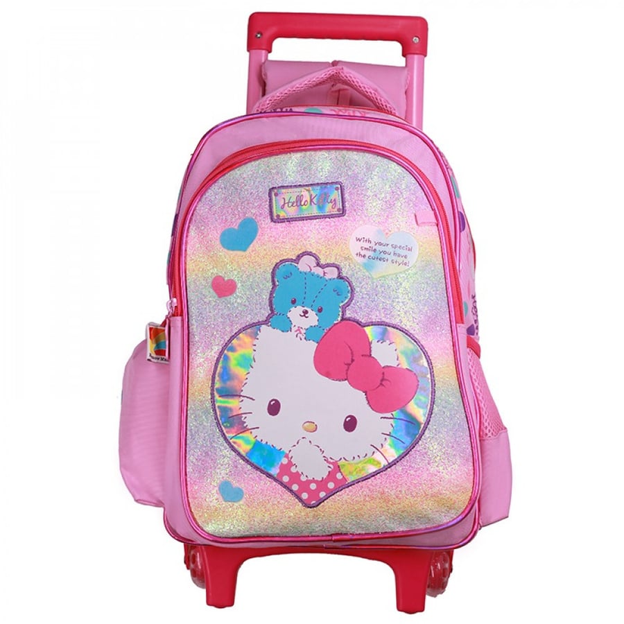 شنطة ترولي 15 انش وردي مع مقلمية - هيلوكيتي Hello Kitty Trolley Bag