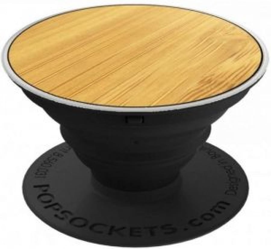 Pop socket holder for mobile phone, beige wood