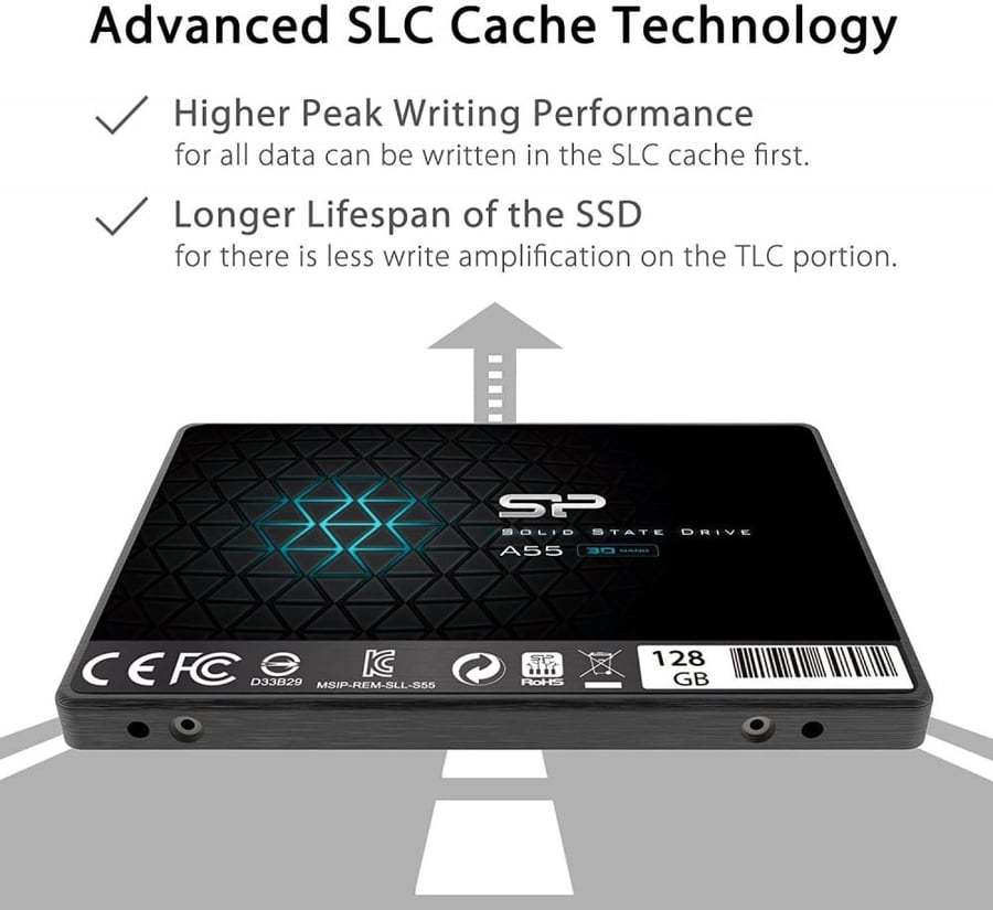Silicon Power 128GB SSD 3D NAND A55 SLC Cache Performance Boost SATA III