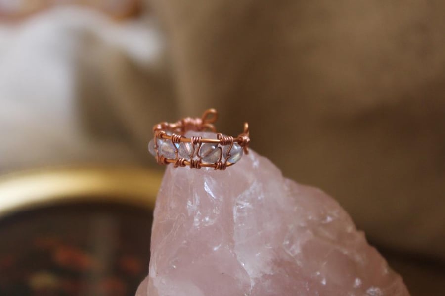 Blue Labradorite x Raw Copper Adjustable Ring