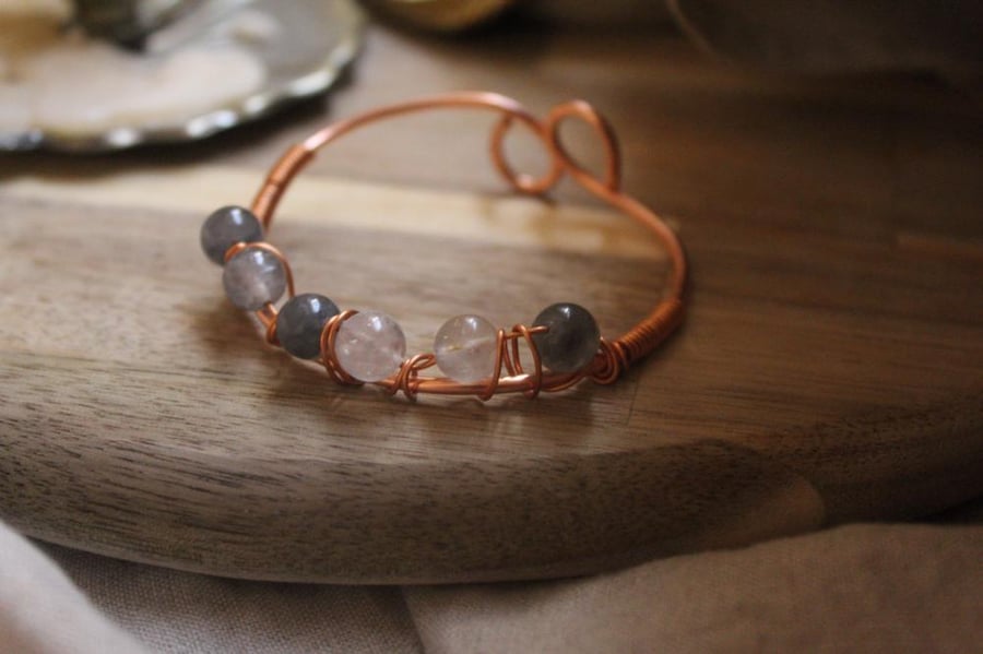 Grey Agate x Raw Copper Adjustable Bracelet