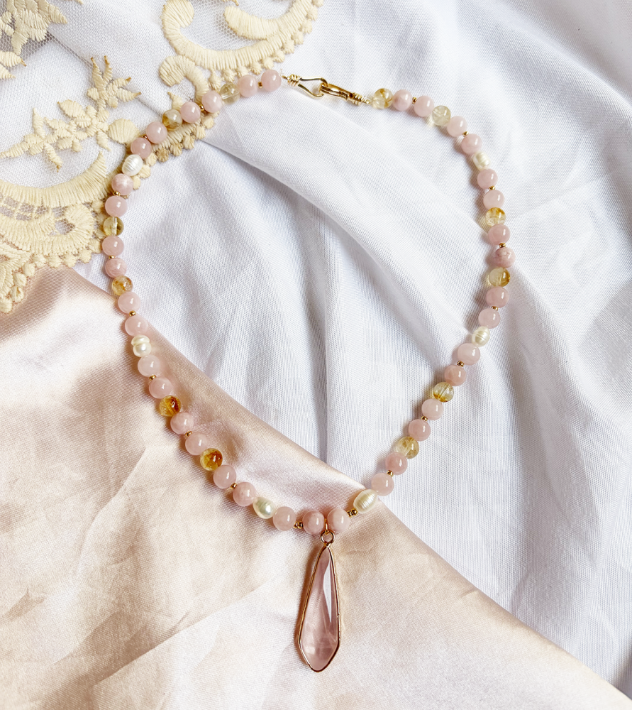 Citrine x Rose Quartz x Freshwater Pearls Necklace