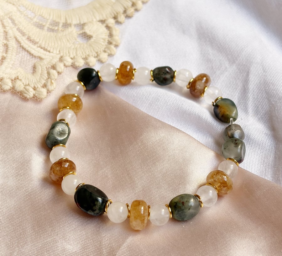 Citrine x Bloodstone x Moonstone Bracelet