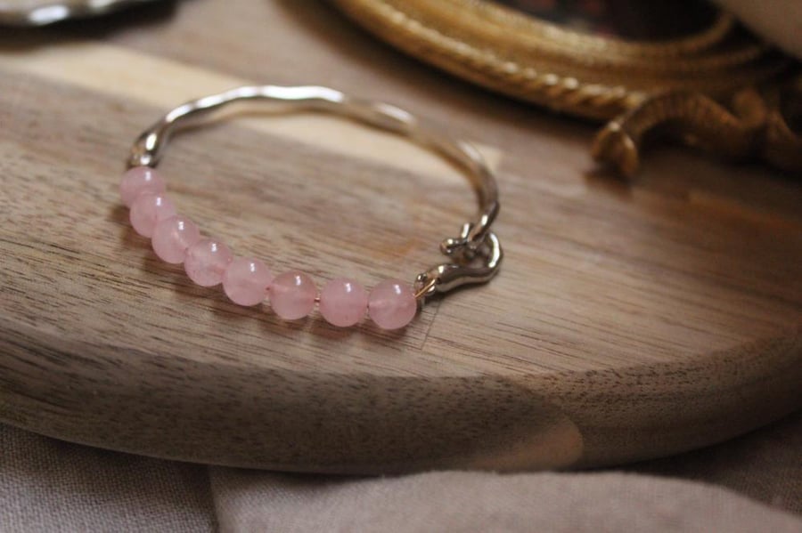 Rose Quartz x White Gold Plated Bracelet