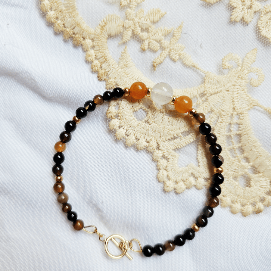 Black Agate x Moonstone x Sunstone Copper Bracelet