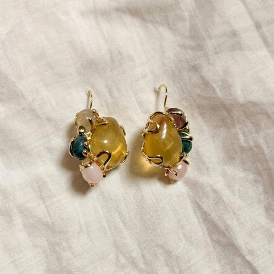 Citrine, Strawberry Quartz, Rose Quartz & Blue Apatite Earrings