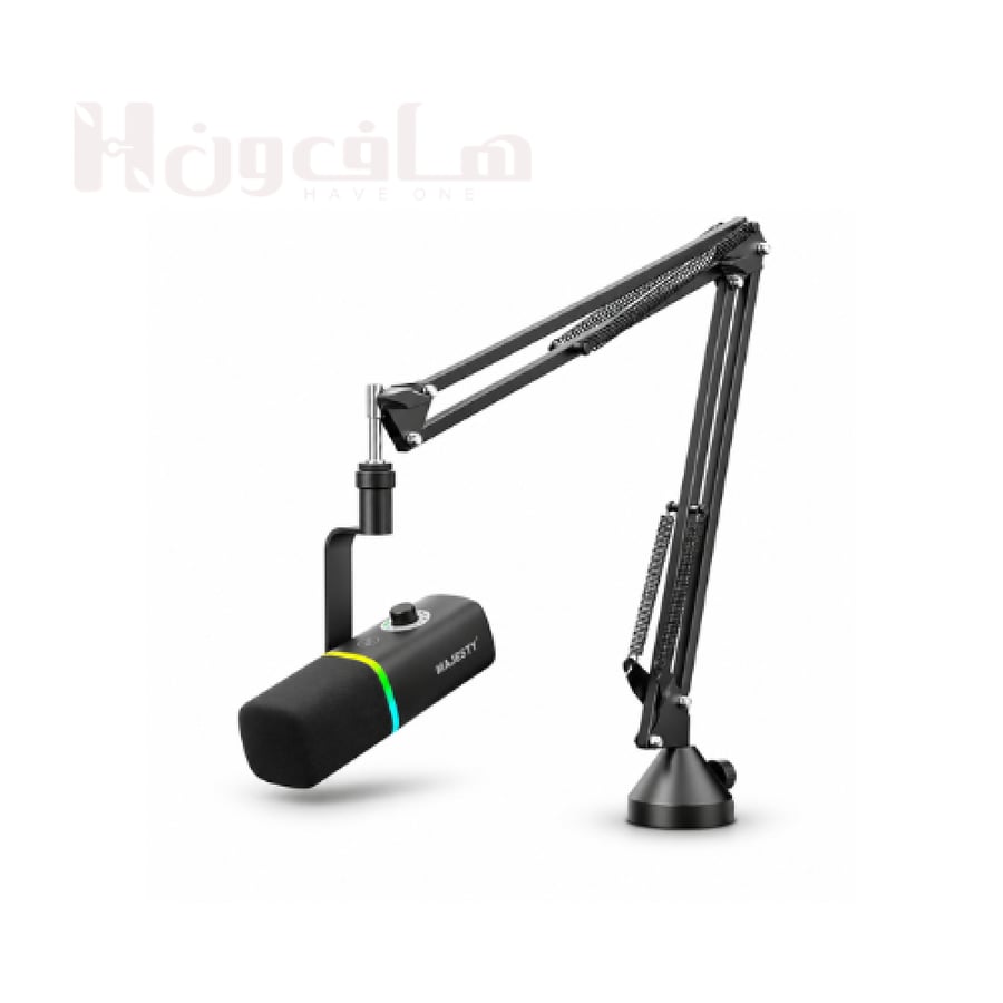 طقم ميكروفون احترافي ماجستي Majesty SM8PS أسود مع USB-C وXLR وإضاءة RG