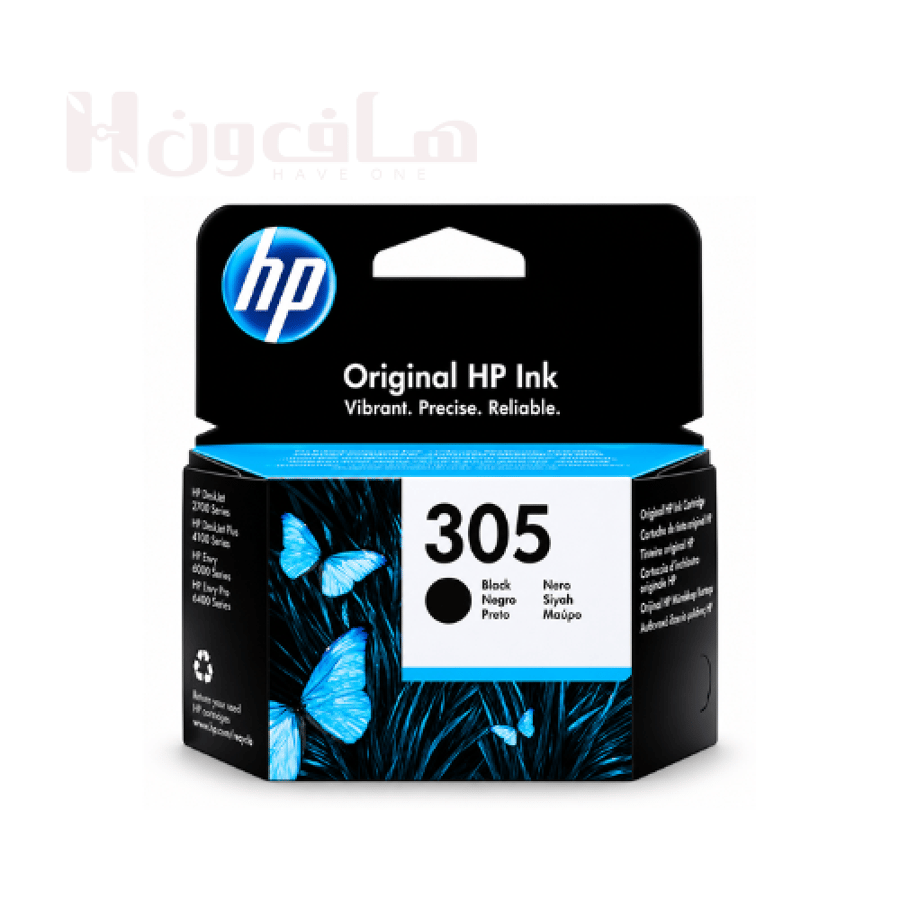 حبر HP 305 أسود Black إنتاجية 120 صفحة لطابعات HP DeskJet – هاف ون