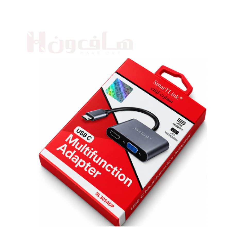 محول سمارت لينك USB-C إلى HDMI بدقة 4K 30Hz وVGA بدقة 1080p 60Hz متعدد