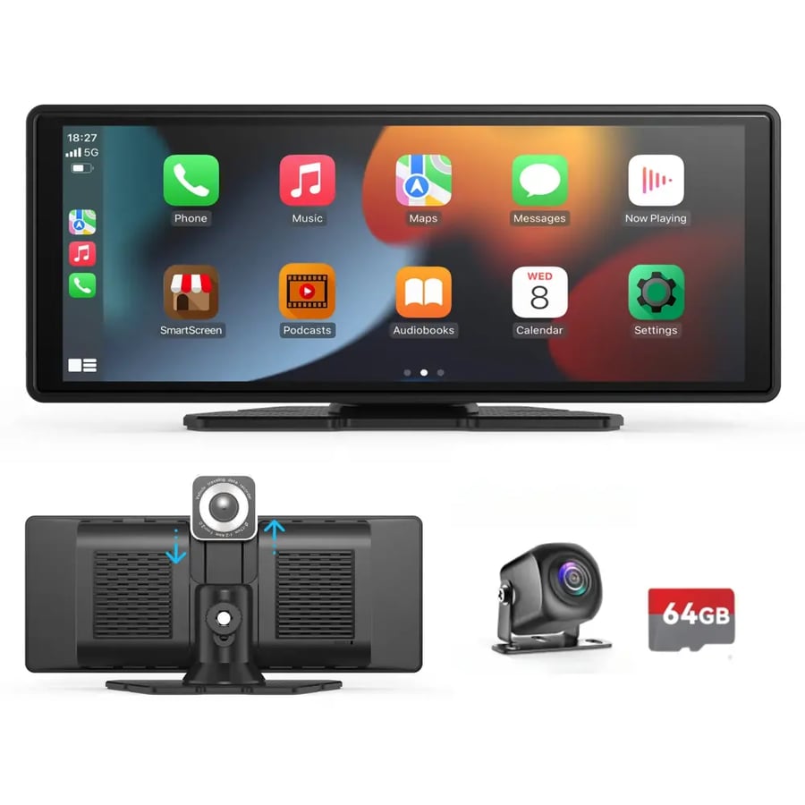 شاشة سيارة محمولة لاسلكية مع CarPlay وAndroid Auto