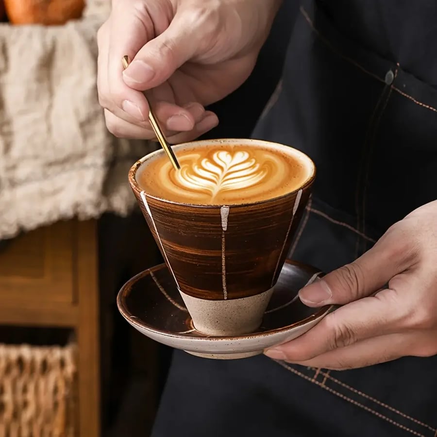 كوب كابتشينو سيراميك ياباني 200ML مع صحن